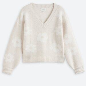 Pinque V-Neck Floral Sweater – Cream/Ivory – Size XL